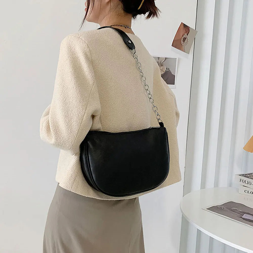 Soft Leather Shoulder Bag for Women with Chain Clutch