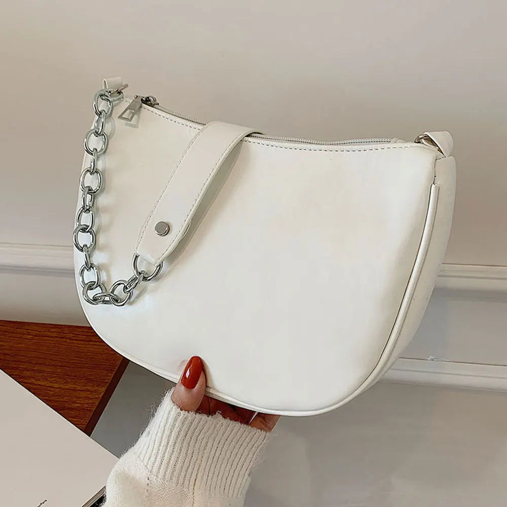 Soft Leather Shoulder Bag for Women with Chain Clutch