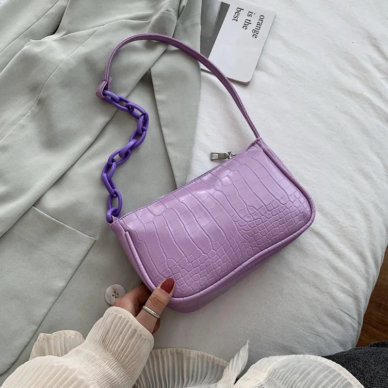 Crocodile Pattern Leather Armpit Bag for Women Small Shoulder Bags