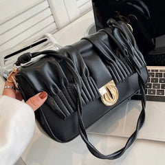 Pleated Shoulder Bags PU Leather Handbags Crossbody Purse