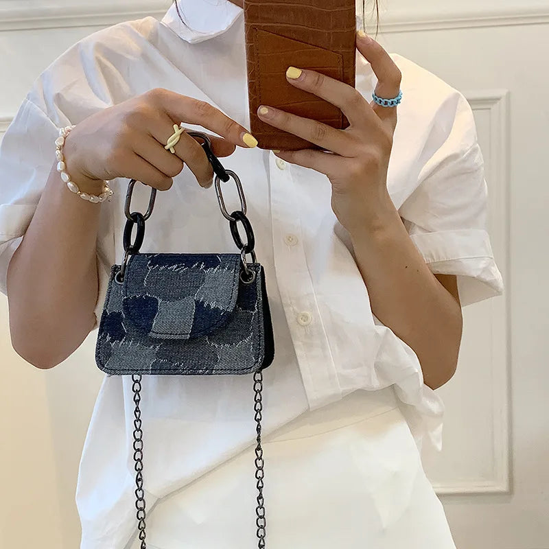 Small Chain Crossbody Denim Handbag for Women