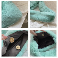 Women Plush Shoulder Candy Bag Winter Furry Shopper Totes Ladies Chains Decor