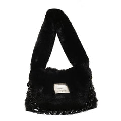 Women Plush Shoulder Candy Bag Winter Furry Shopper Totes Ladies Chains Decor