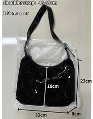 Vintage Patent Leather Women Shoulder Bag Retro Solid Female Half Moon Handbag