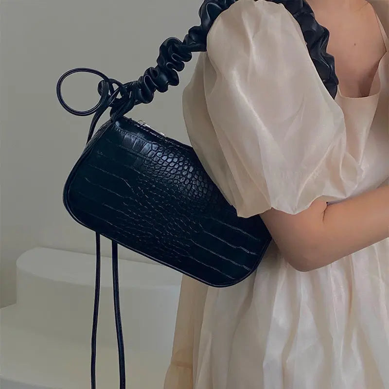 Pleated Strap Ladies Underarm Bag Solid Female Clutch Purse Handbag