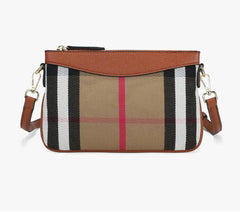 Plaid Messenger Bag Leather Crossbody Shoulder Bag