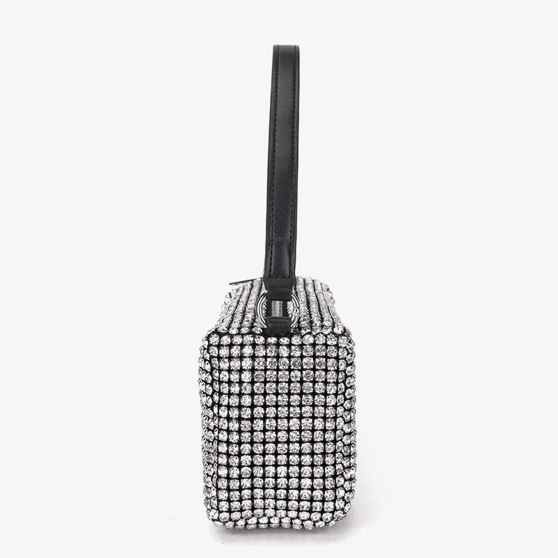 Crystal Hand Bag Ladies Small Diamond Bling Bag with Leather Handle