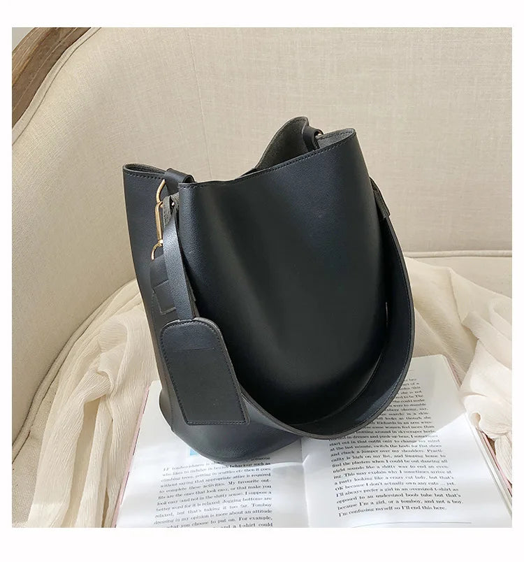 Women's PU Leather Handbag Casual Tote Bucket Shoulder Crossbody Bag