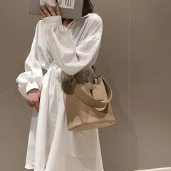 Women's PU Leather Handbag Casual Tote Bucket Shoulder Crossbody Bag
