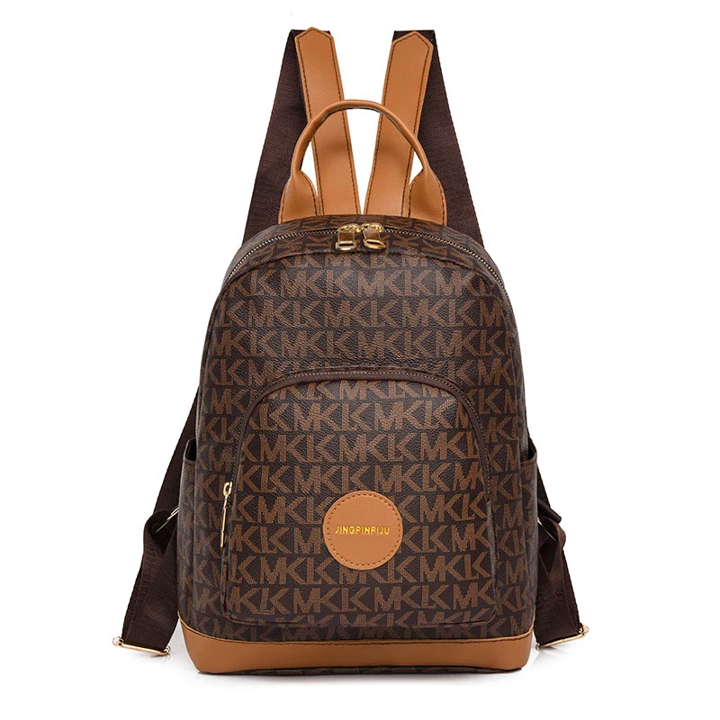 Vintage Print PU Leather Anti-theft Travel Backpack