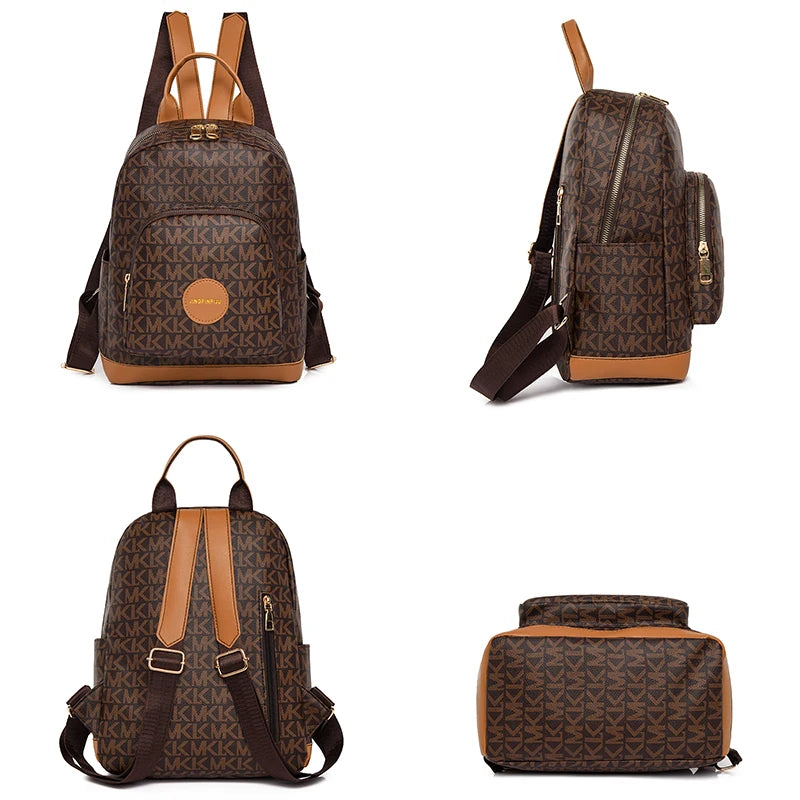Vintage Print PU Leather Anti-theft Travel Backpack