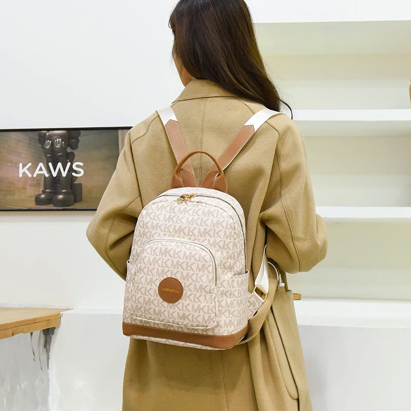 Vintage Print PU Leather Anti-theft Travel Backpack