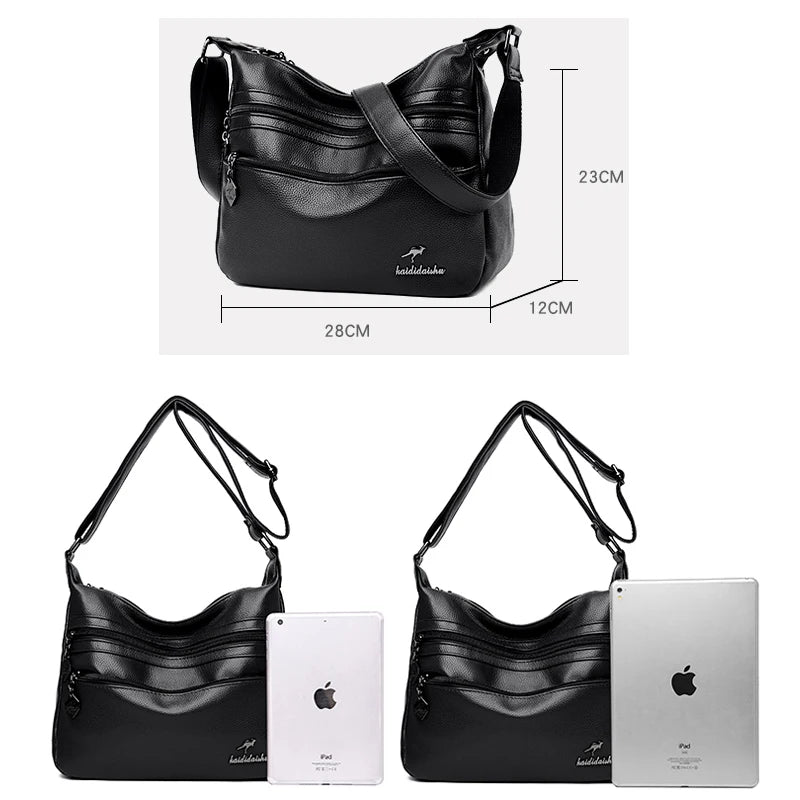 Women's Double Layer PU Leather Shoulder Bag Large Capacity Handbag