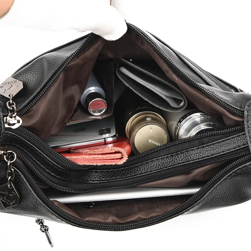 Women's Double Layer PU Leather Shoulder Bag Large Capacity Handbag