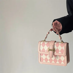 Pink Diamond Lattice Small Satchel Crossbody Bag