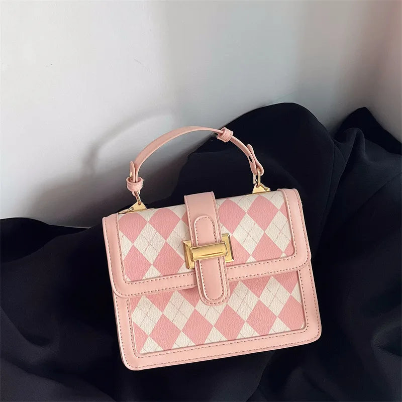 Pink Diamond Lattice Small Satchel Crossbody Bag