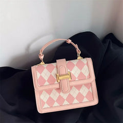 Pink Diamond Lattice Small Satchel Crossbody Bag