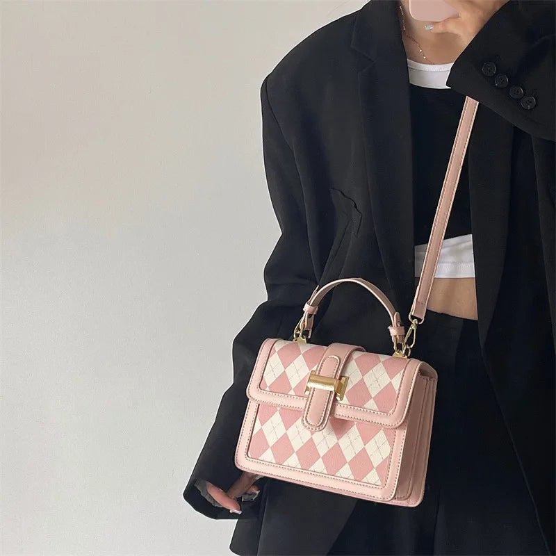 Pink Diamond Lattice Small Satchel Crossbody Bag