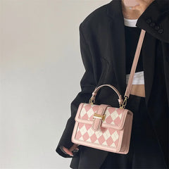 Pink Diamond Lattice Small Satchel Crossbody Bag