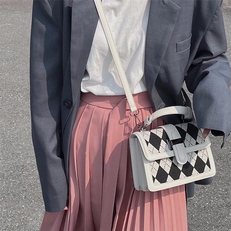 Pink Diamond Lattice Small Satchel Crossbody Bag