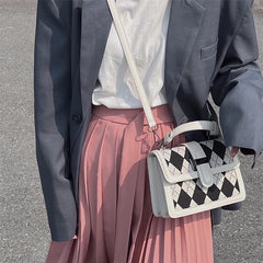 Pink Diamond Lattice Small Satchel Crossbody Bag