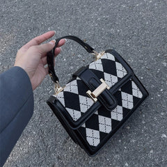 Pink Diamond Lattice Small Satchel Crossbody Bag