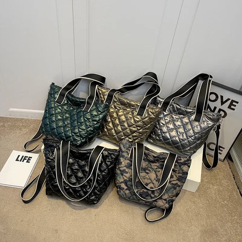 Camo Quilted Tote Bag Women Winter Handbag