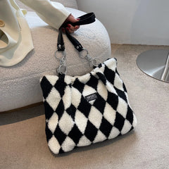 Diamond Pattern Underarm Bag Winter Plush L