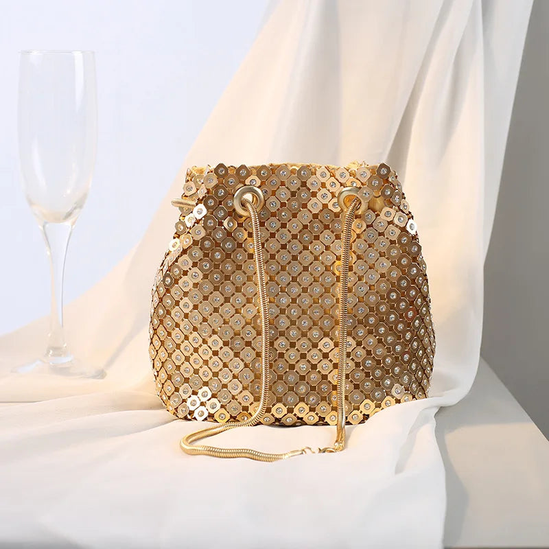 Diamond Mini Chain Shoulder Purses Crystal Clutch Evening Bucket Bags