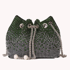 Rhinestone Crossbody Bucket Bag Drawstring Shoulder Handbag