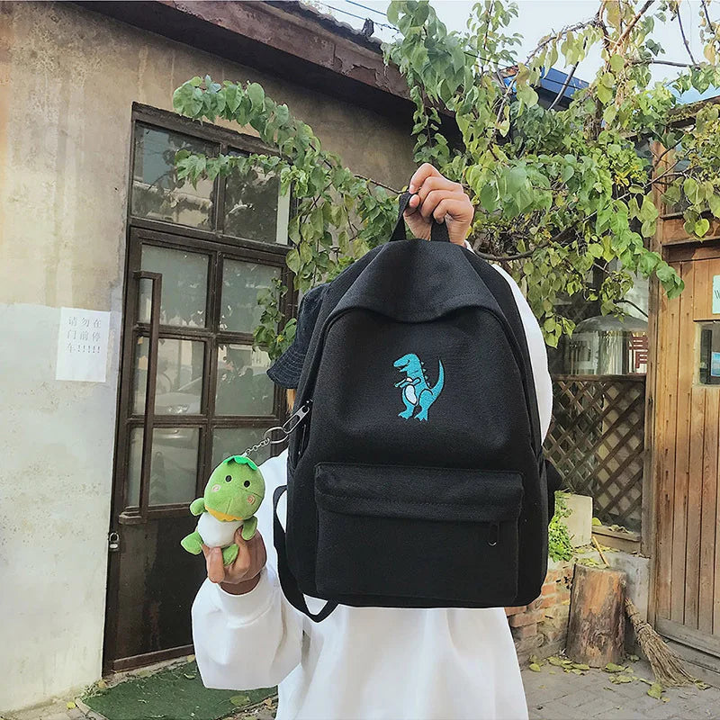 Dinosaur Print Women Backpacks Canvas Dayback Casual Preppy Style