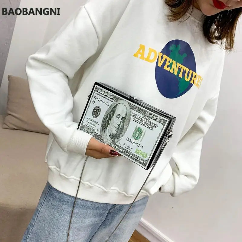 Dollar Pattern Box Bag Pu Leather Women Daily Clutch Bag