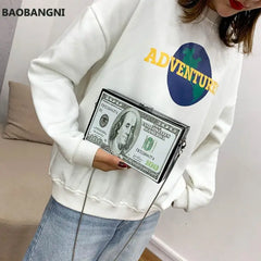 Dollar Pattern Box Bag Pu Leather Women Daily Clutch Bag