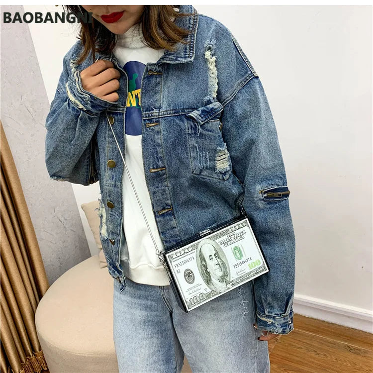 Dollar Pattern Box Bag Pu Leather Women Daily Clutch Bag
