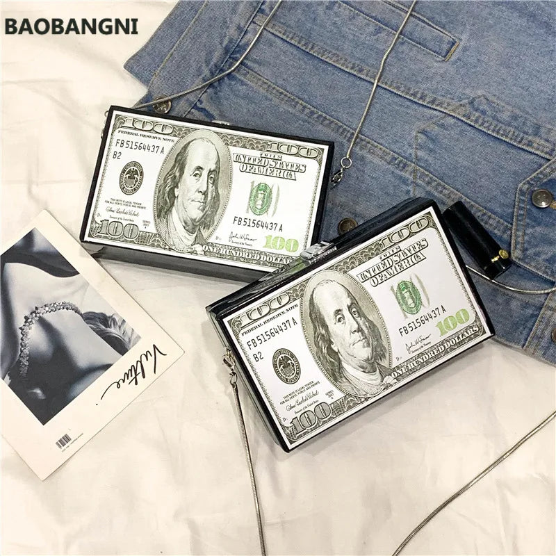 Dollar Pattern Box Bag Pu Leather Women Daily Clutch Bag