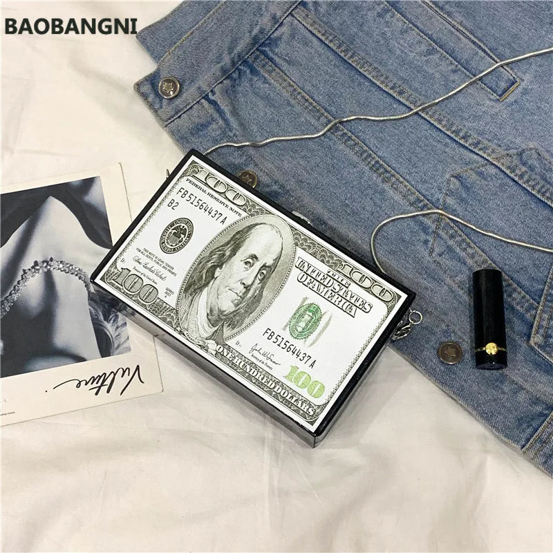 Dollar Pattern Box Bag Pu Leather Women Daily Clutch Bag