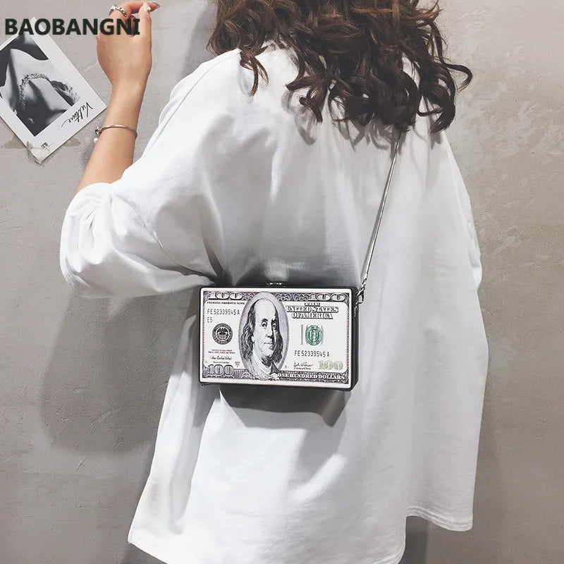 Dollar Pattern Box Bag Pu Leather Women Daily Clutch Bag