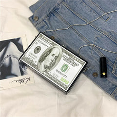 Dollar Pattern Box Bag Pu Leather Women Daily Clutch Bag