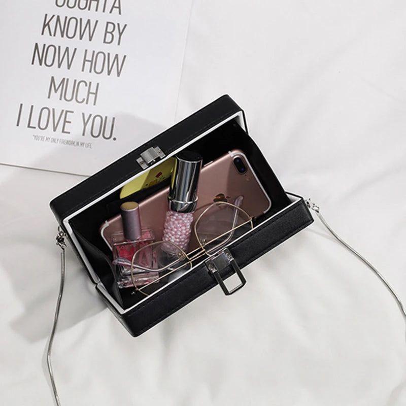 Dollar Pattern Box Leather Clutch Bag Chain Purse Shoulder Bag Tote