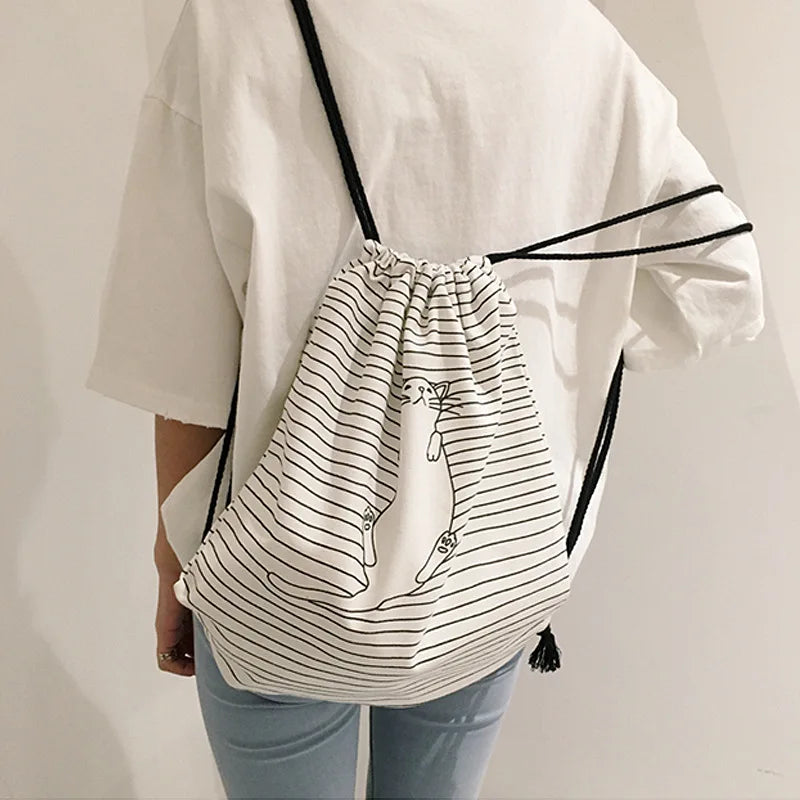 Canvas Drawstring Backpack Travel Shoulder Bag Women Shoes Clothes Storage