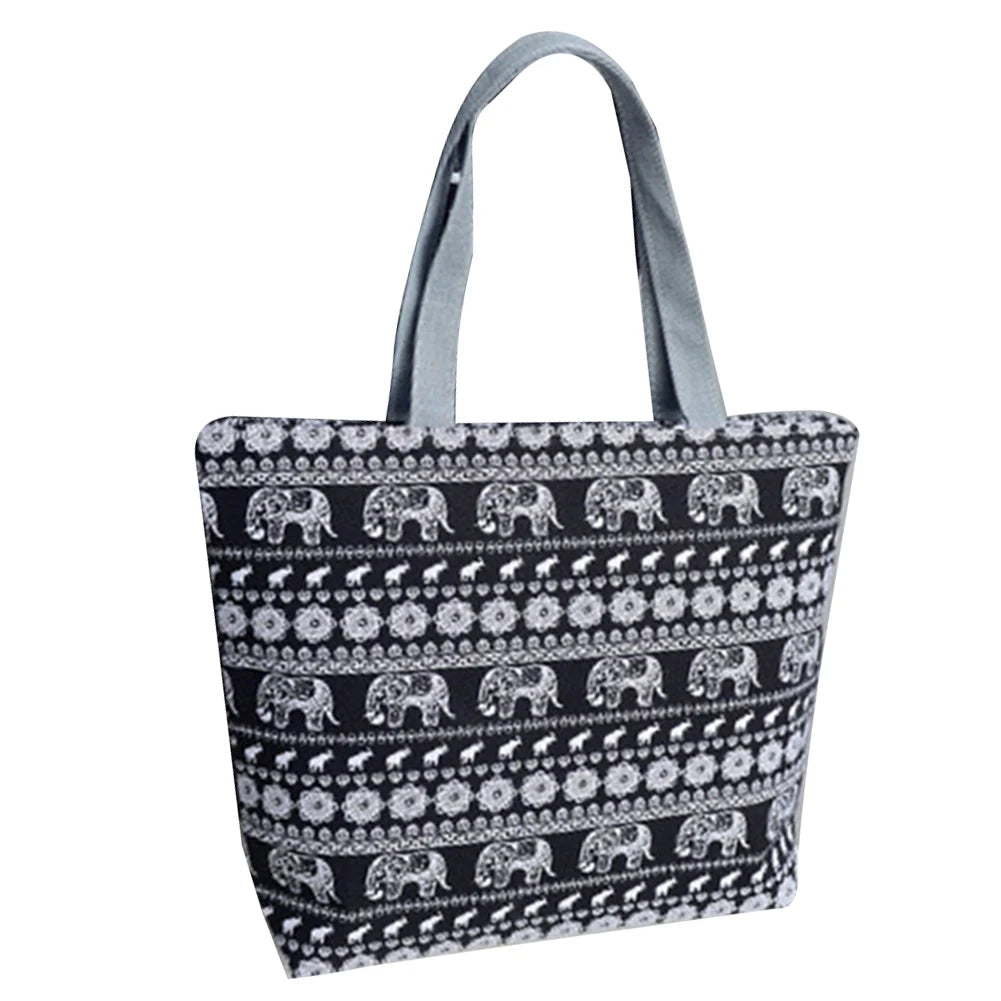 Elephant Striped Canvas Shopper Tote Handbag