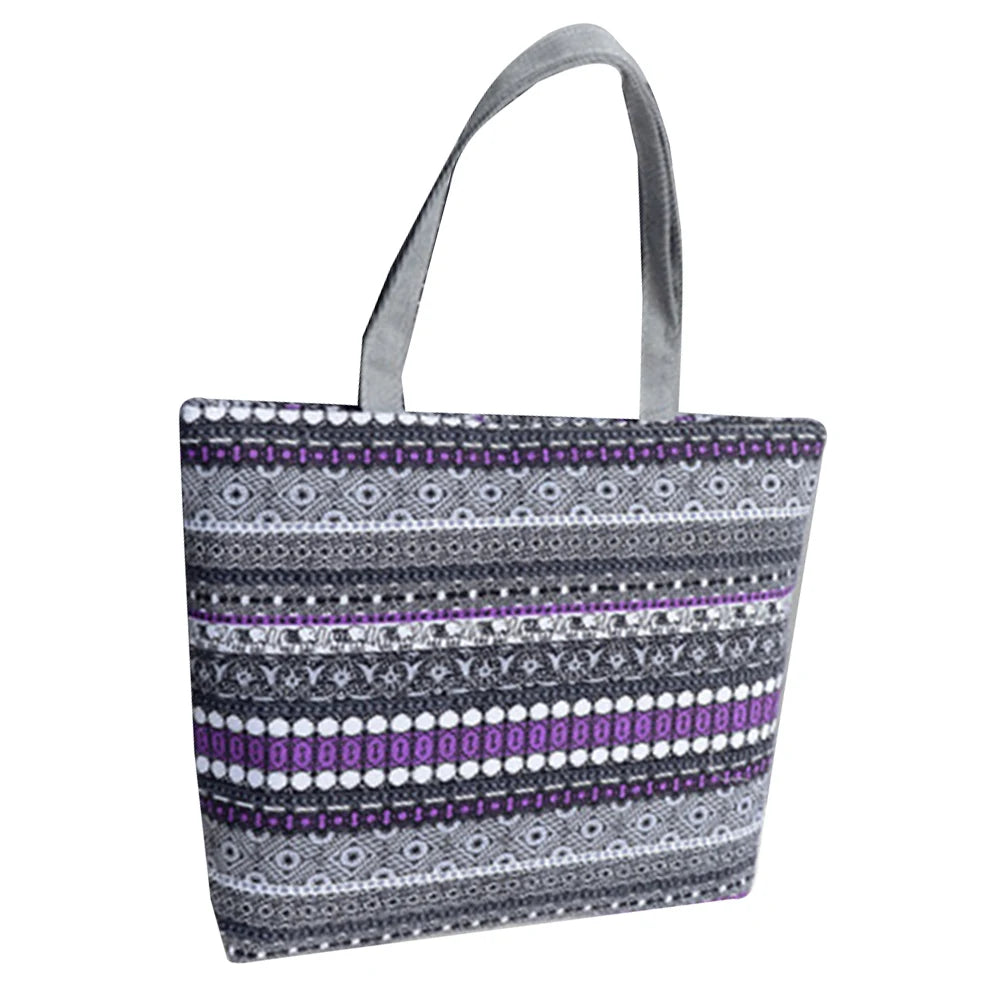 Elephant Striped Canvas Shopper Tote Handbag