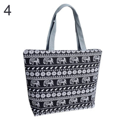 Elephant Striped Canvas Shopper Tote Handbag