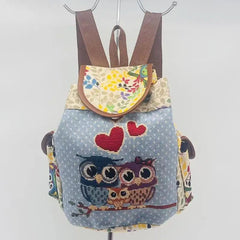 Embroidered Owl Canvas Backpack Travel Bag