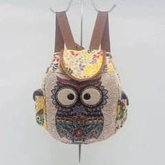Owl Embroidered Canvas Backpack for Women