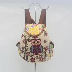 Embroidered Owl Canvas Backpack Travel Bag