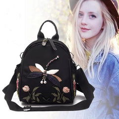 Dragonfly Embroidered Shoulder Bag Women Backpack