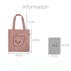 Embroidery Bear Shopping Bag Soft Pink Canvas Tote Bag