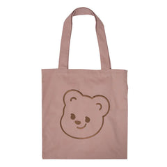 Embroidery Bear Shopping Bag Soft Pink Canvas Tote Bag