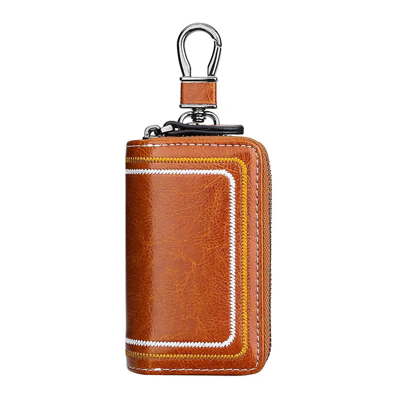 Embroidery Cowhide Key Wallet Double Layer Key Organizer